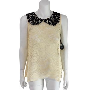 RAIN Floral Lace Sleeveless Top Cream & Black size M